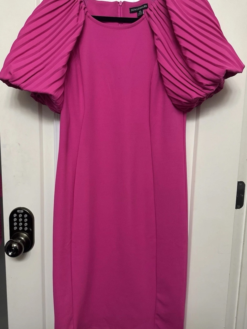 Nicole Miller Hot Pink Pleated Shoulder Dress
